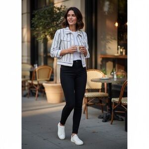 Calvin Klein Jeans Blue White Striped Cropped Jacket Size L